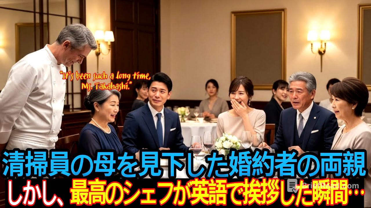 清掃員の母を見下した婚約者の両親 しかし、最高のシェフが英語で挨拶した瞬間…物語、ドラマの物語, 清掃員 ,逆転劇 ,感動ストーリー ,母の愛 ,人生逆転