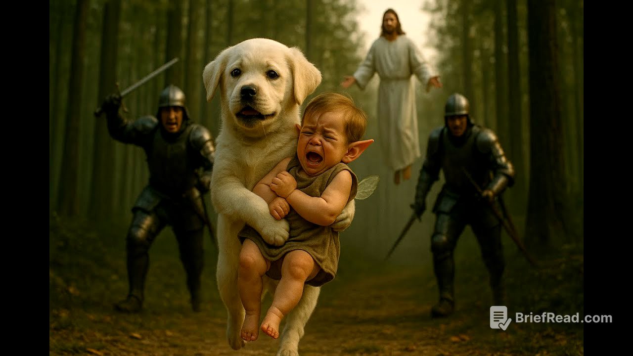 Brave Puppy Defends Winged Elf Child from Soldiers, Miraculous Intervention by Jesus