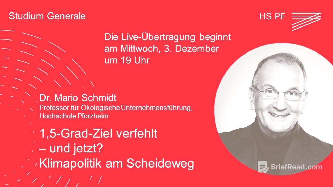 Studium Generale HSPF – Prof. Dr. Mario Schmidt: „1,5-Grad-Ziel verfehlt – und jetzt?“
