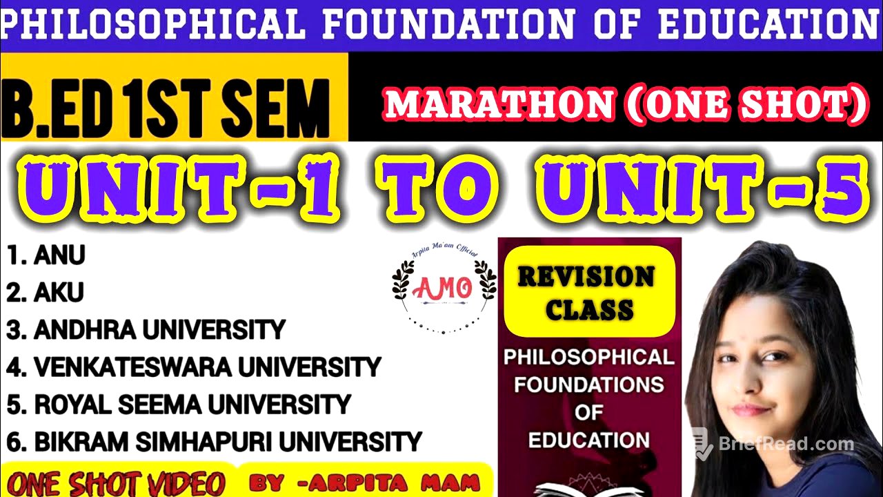 unit-1 to unit-5 ONE SHOT MARATHON] . PHILOSOPHICAL FOUNDATION OF EDUCATION 1ST SEM- BY Arpita mam.