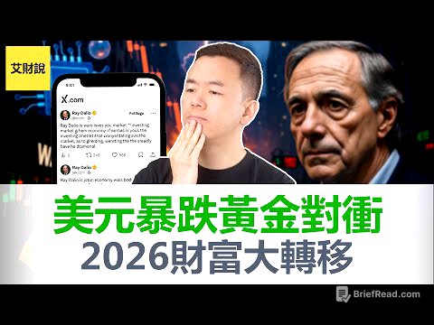 达里奥(Ray Dalio)重磅警告：AI泡沫已到80%临界点！美元对黄金暴跌39%！黄金才是终极对冲资产! 2026年财富大洗牌你准备好了吗【艾财说180】