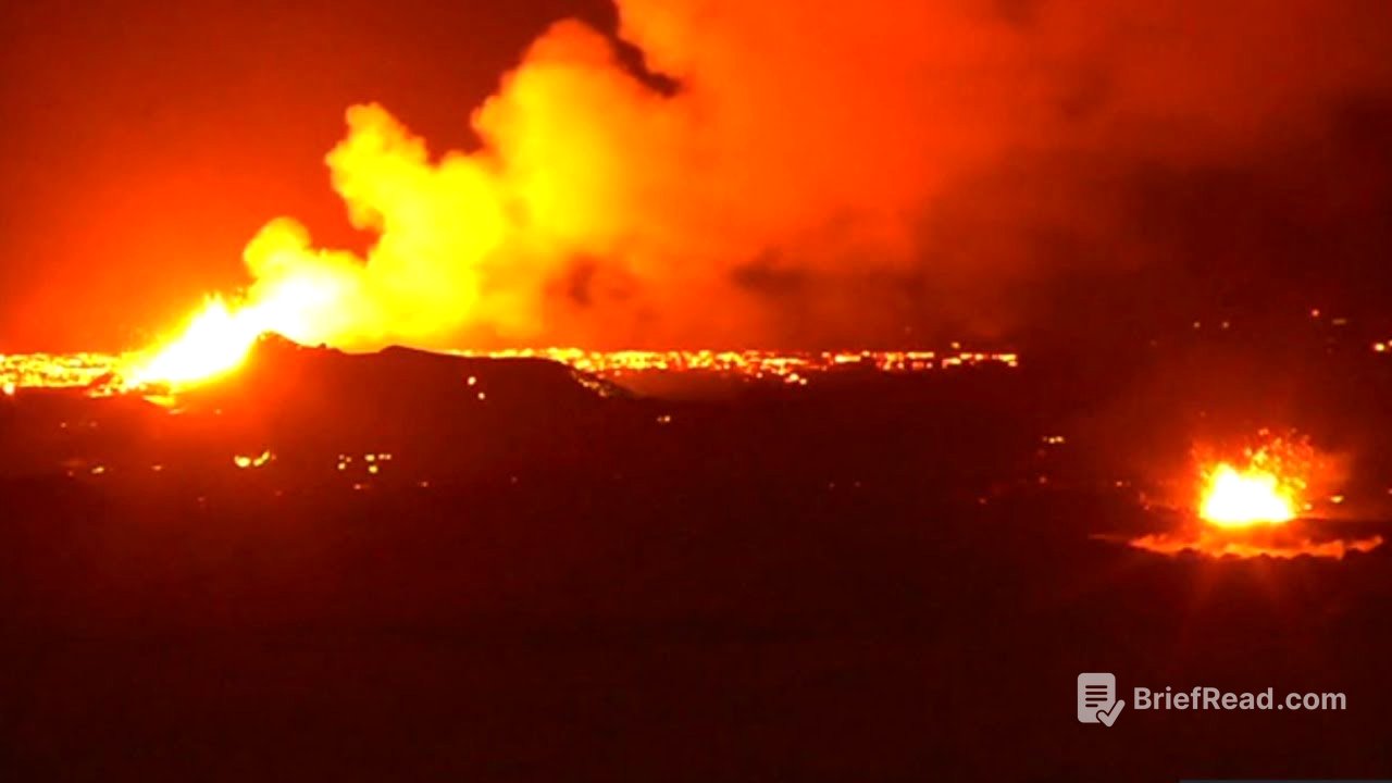 Aerial footage captures volcano spewing lava in Iceland