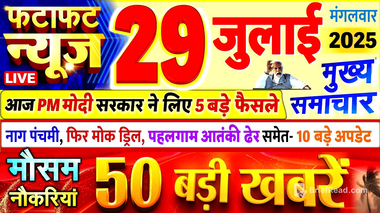 Today Breaking News ! आज 29 जुलाई 2025 के मुख्य समाचार बड़ी खबरें, PM Modi, UP, Bihar, Delhi, SBI