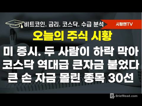 모닝 브리핑. 미 증시 하락 요인 분석. 금리, 비트코인 소식들. 나스닥 급락 막은 두 사람 이야기. 코스닥 역대급 매수 자금 붙었다. 증시 큰 손들 이틀간 집중 매수한 종목 30