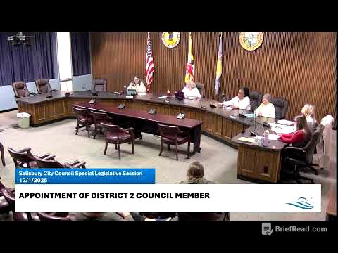 Salisbury City Council Special Legislative Session 12/1/25: Appointment of District 2 Council Member
