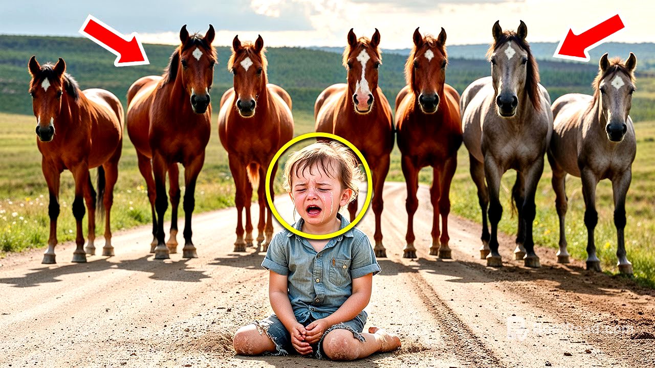 A Group Of Mustang Horses Surrounds A Crying Child On The Road…What Happens Next Is SHOCKING!