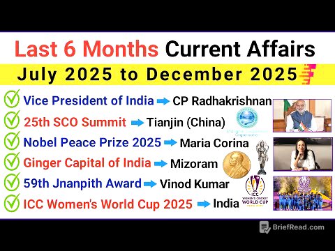 Last 6 Months Current Affairs 2025 MCQs | July to December | Most Important for Exams