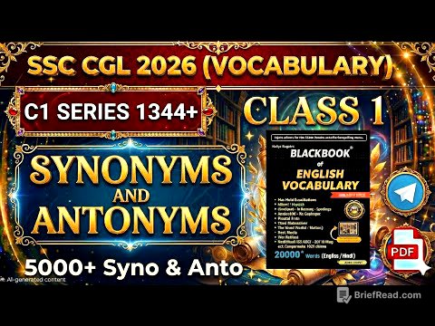 SSC CGL 2026 English  Class 1 | C1 series Synonyms and Antonyms 1344 Series Black Book of Vocabulary