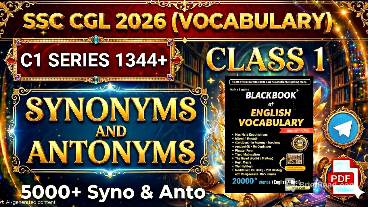 SSC CGL 2026 English  Class 1 | C1 series Synonyms and Antonyms 1344 Series Black Book of Vocabulary