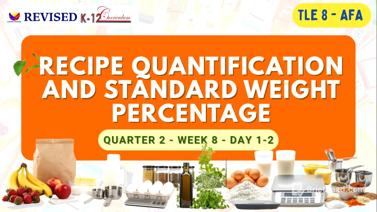TLE 8   QUARTER 2   WEEK 8   DAY 1 2 RECIPE QUANTIFICATION AND STANDARD WEIGHT PERCENTAGE