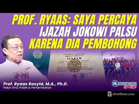 Prof Ryaas: Saya Percaya Ijazah Jokowi Palsu Karena Dia Pembohong | #SPEAKUP