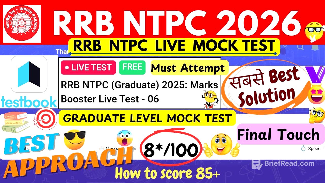 RRB NTPC Graduate 2025 Marks Booster Live Test 06 Solution | Testbook Live Mock Analysis | NTPC 2026