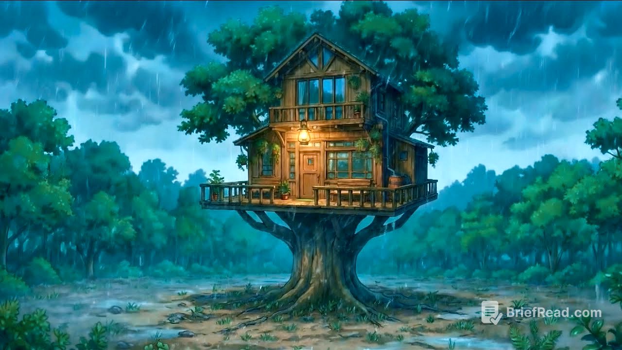 Family in a treehouse during a storm in the forest⛈ Ghibli style
