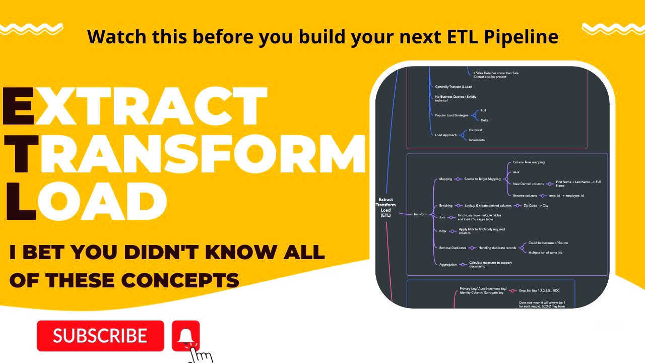 ETL - Extract Transform Load | Summary of all the key concepts in building ETL Pipeline