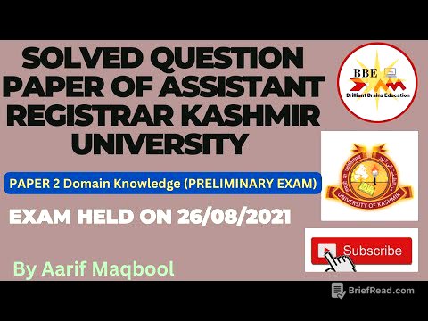 Solved Question Paper of Assistant Registrar Kashmir University|| Exam Held on 26/08/2023| GS Paper2