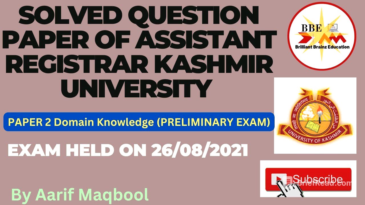 Solved Question Paper of Assistant Registrar Kashmir University|| Exam Held on 26/08/2023| GS Paper2
