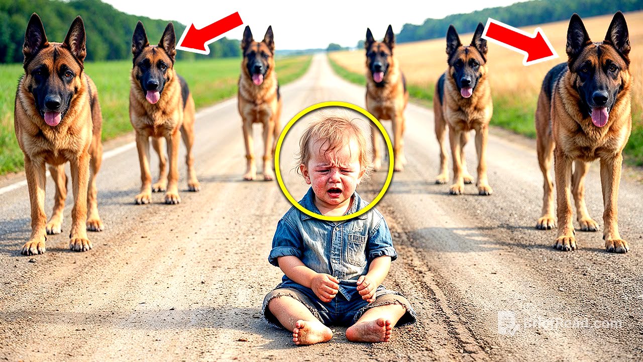 A Pack Of German Shepherds Surround A Crying Child On The Road…What Happens Next Is SHOCKING!