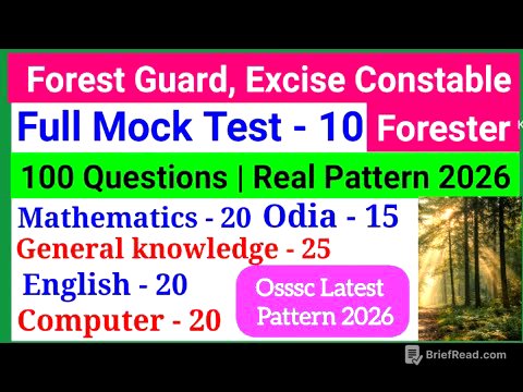 OSSSC Forest Guard, Forester & Excise Constable 2026 |Full Mock Test 10 |100 Most Expected Questions