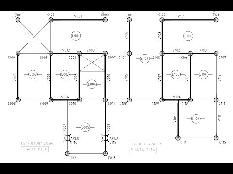 Esquema estructural con viguetas pretensadas,  VIGAS y COLUMNAS