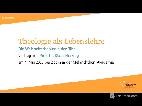 Theologie als Lebenslehre. Die Weisheitstheologie der Bibel. Vortrag von Prof. Dr. Klaas Huizing