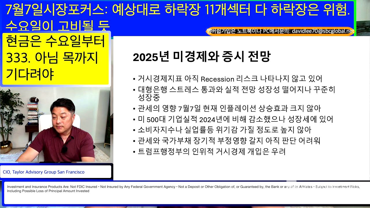 7월7일 시장포커스: 예상대로 하락장 11개섹터 모두 하락은 위험. 수요알아 고비