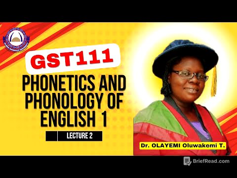 LECTURE 2-GST111| Phonetics and Phonology of English 1| Dr Olayemi Oluwakemi T. | OOU GNS