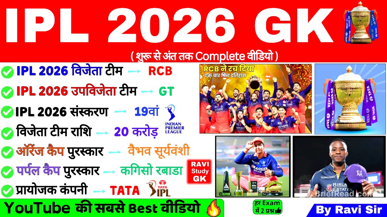 IPL 2026 GK | IPL 2026 विजेता बनी RCB 🔥 | IPL 2026 Important Questions | IPL Sports Current Affairs