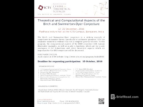 Introduction to elliptic curves and BSD Conjecture by Sujatha Ramadorai