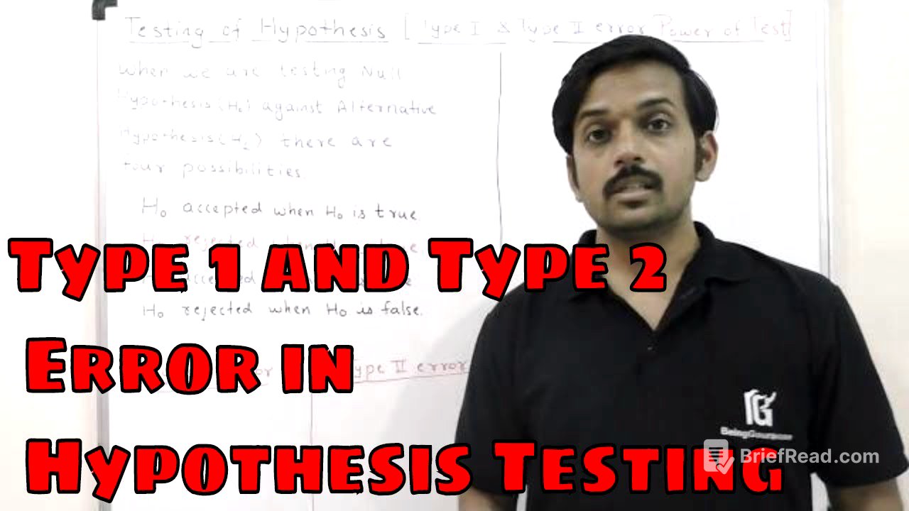 Type 1 and Type 2 Error Statistics in Hindi | Power of test  |Hypothesis Testing |