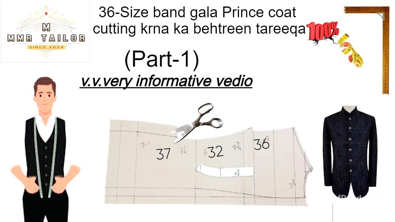 36-size band gala prince coat Ki back side cutting Krna ka tareeqa || how to cut prince coat(part-1)
